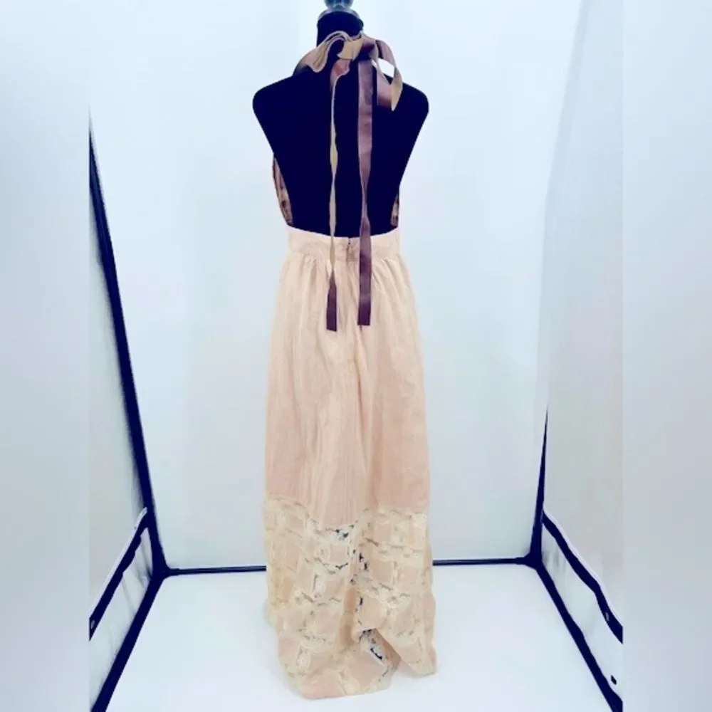 Free People Maxi Dress Rose Pink Slip Lace Boho Festival Prairie Y2K Babydoll